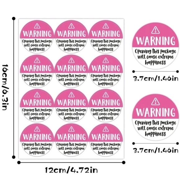 ✨️🩷 60 Black+ Pink Adorable Warning, Extreme Happiness Labels stickers pack✨️🩷 - Picture 2 of 5